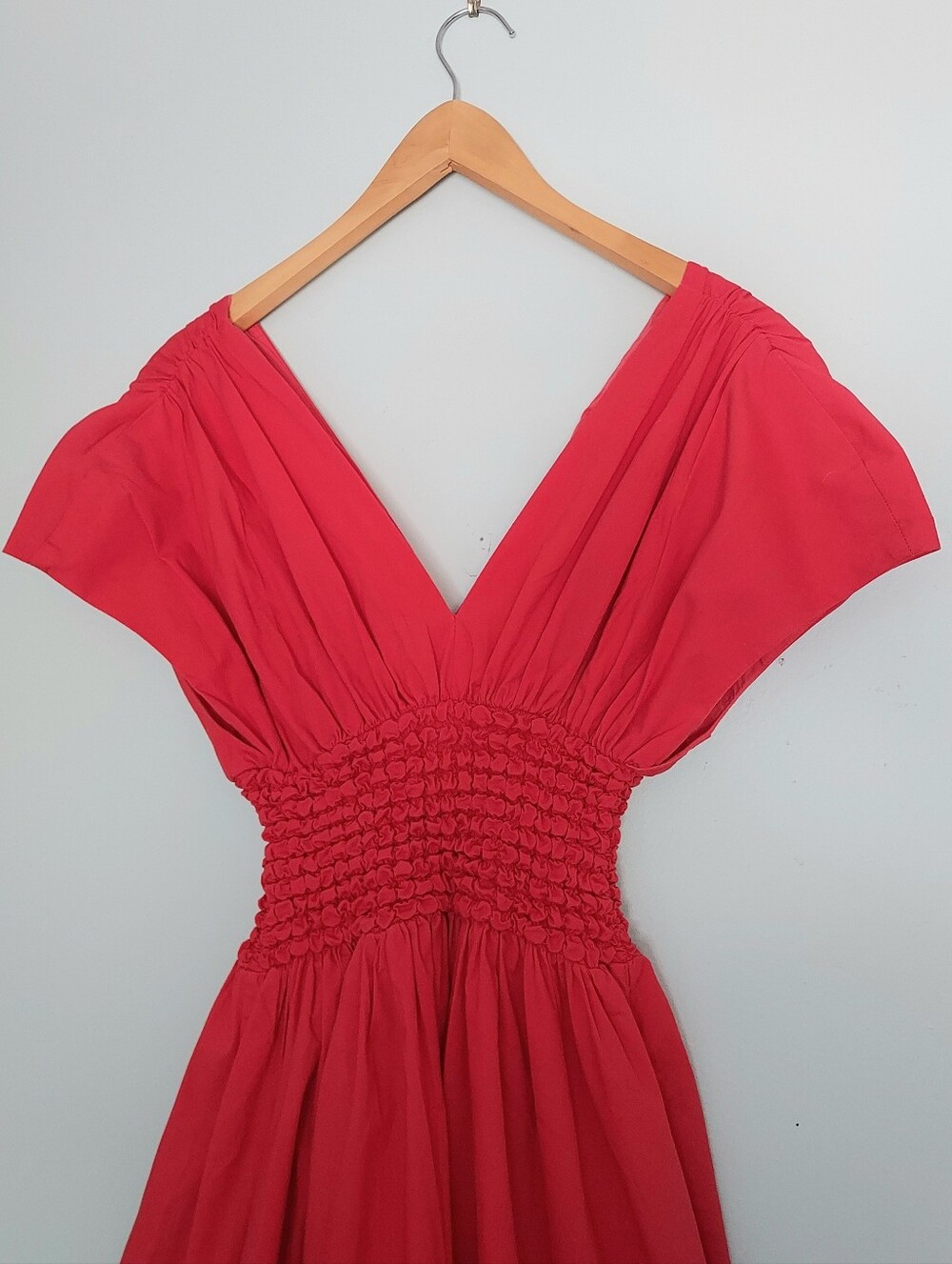 Staud Jackson Cap Sleeve Smocked Midi Dress Size Small Cotton Poplin - Picture 8 of 13